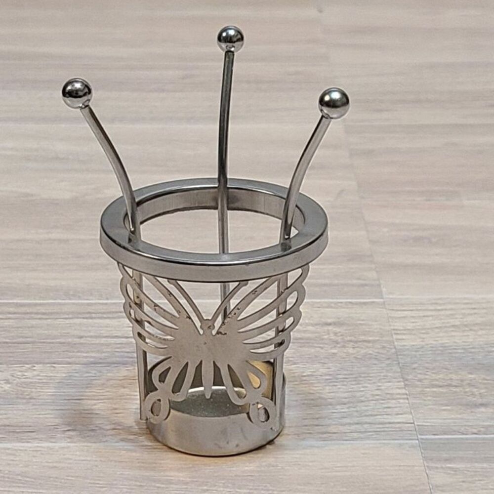 Vintage Metal Butterfly Votive Candle Holder Silver Pewter Tea Light Lantern Art